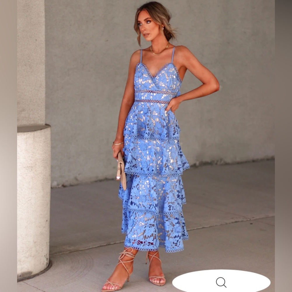 Forever With You Crochet Floral Midi Dress (Dusty Blue)